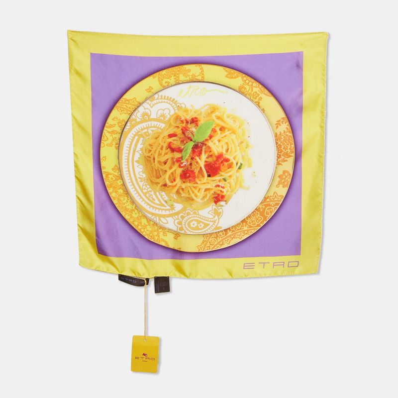 Etro YellowPurple Printed Silk Pocket Square